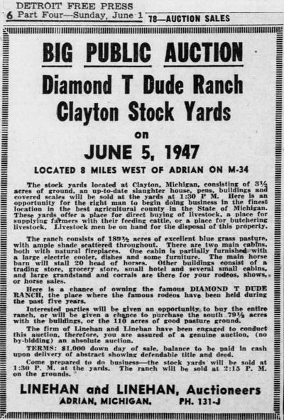 Diamond-T Ranch Drive-In Theatre - Ranch Auction Notice 1947 (newer photo)